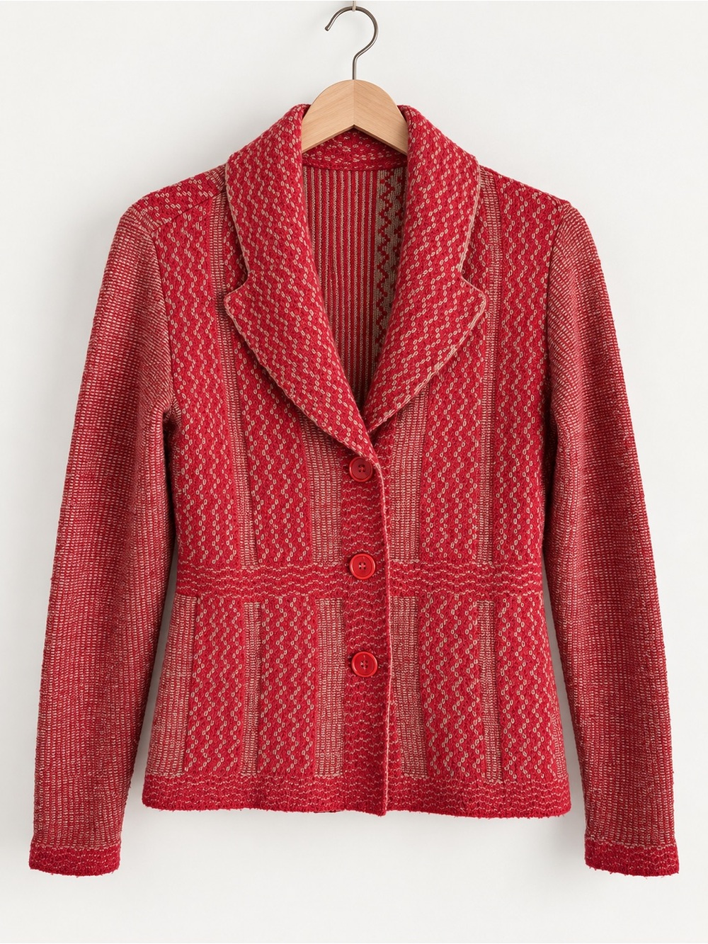 Red Patterned Shawl Collar Sweater Jacket